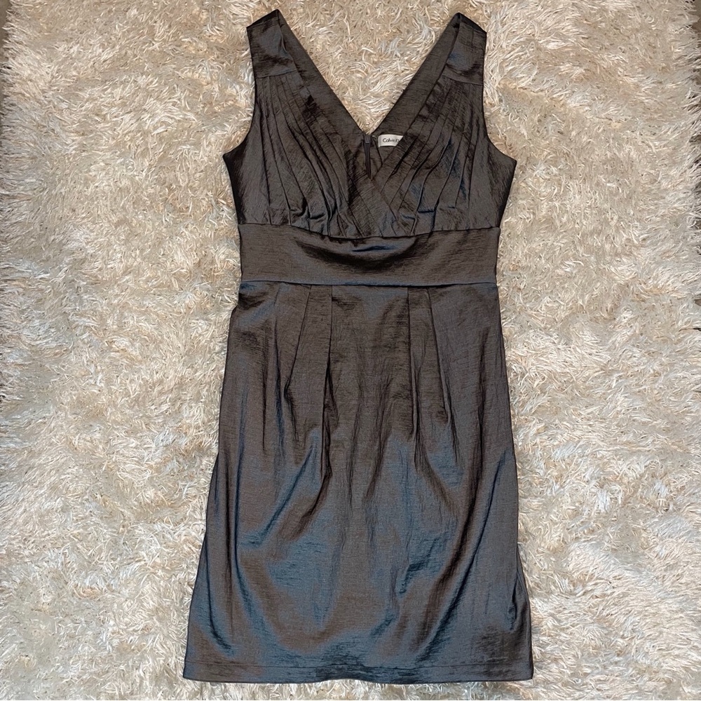 Calvin Klein Gray Silver Metallic Dress Size 6 With Back Zipper Office Night Out